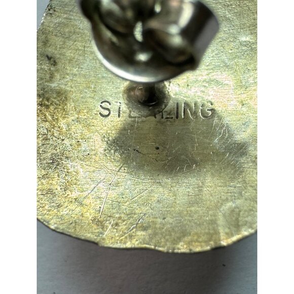 Estate Sterling Silver Hammered Stud Earrings with Purple Gemstones, 3.0g - Picture 5 of 8